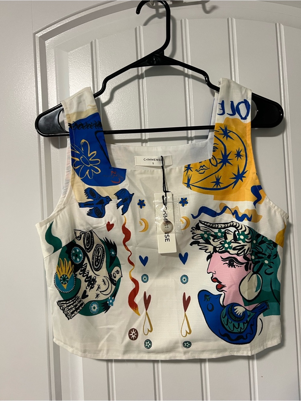 COMMENSE Graphic Print Button Crop Tank Top NWT Small